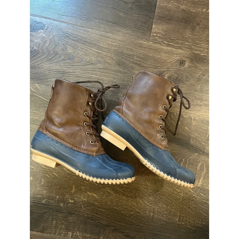 London Fog Women's Brown Leather‎ Duck Boots Waterproof Size 8